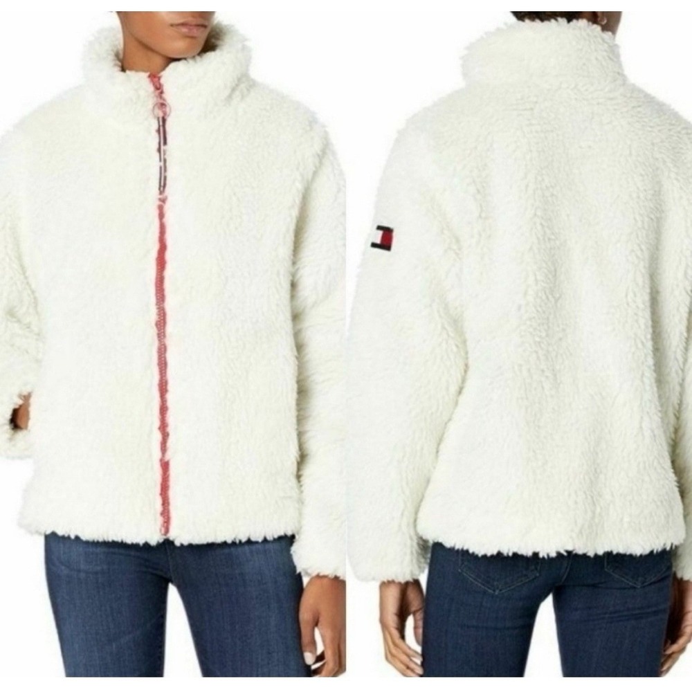 Tommy Hilfiger Women's White Full Zip Sherpa Jacket Size‎ XL